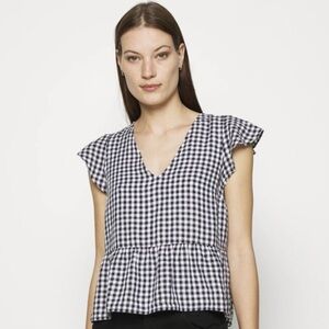 Abercrombie & Fitch V Neck Top Size Z Smocked Babydoll Linen Blend Peplum Check